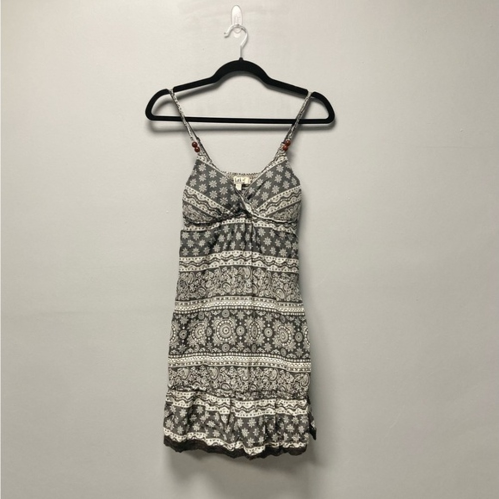 Lei Womens Small Paisley Print Cotton Sun Dress Boho Wood Bead Y2K 90s 2000s